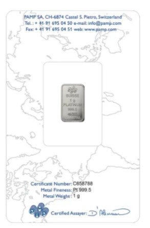 Platina Pamp 1 gram back 101munten Platina 1 gram Pamp