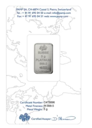 Platina Pamp 5 gram back 101munten Platina 5 gram