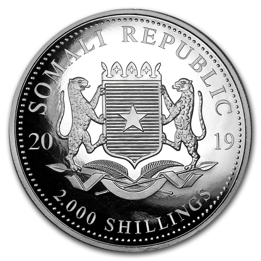 Somalische Olifant 1 kg 2019 Giant moon back 101munten Somalische olifant Giant Moon 1 kg 2019