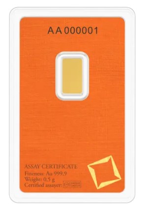 Valcambi 0.5 gram goudbaar back 101munten 0.5 gram Valcambi goudbaar