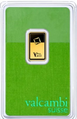Valcambi 2,5gram goudbaar Green front 101munten 2,5 gram Valcambi Green