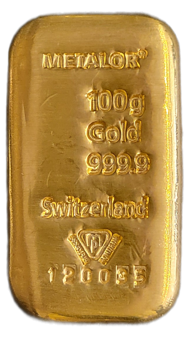 100 gram gegoten goudbaar Metalor 100 gram gegoten goudbaar Metalor