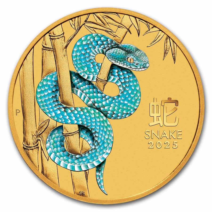 Gouden Lunar III 0.1 oz 2025 Year of the Snake Blue voorkant ar III 0.1 oz 2025 Year of the Snake Blue voorkant