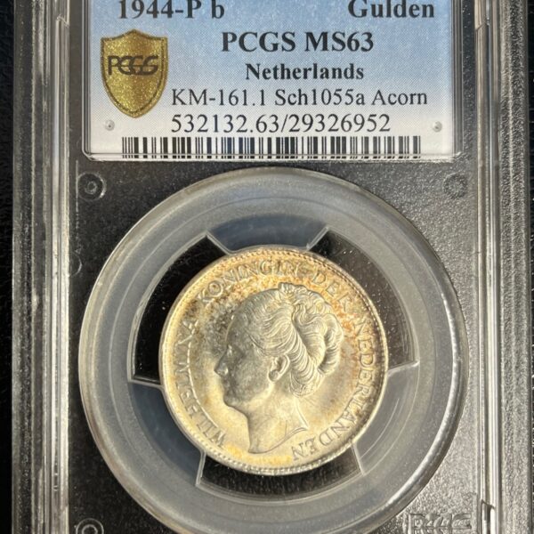 1 gulden 1944 doorloper MS63 PCGS